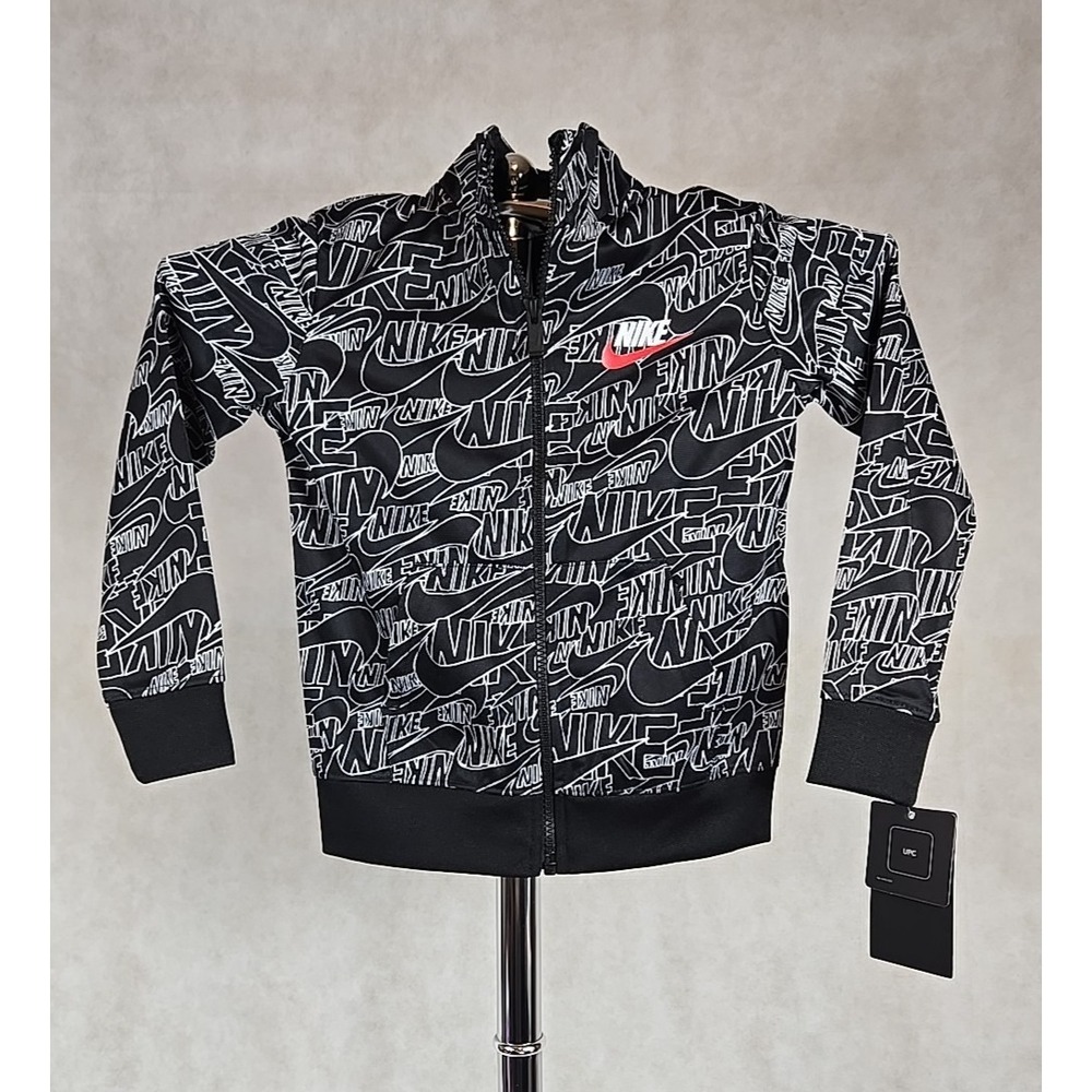 NEW NIKE Track Jacket Boys Size 4 X-Small Full Zip Warm Up Black White Print